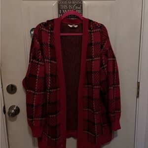 Terra & Sky Red Plaid Open-Front Cardigan